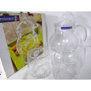 【全新/出清/未使用】法國 LUMINARC 樂美雅 冷水壺 1壺4杯組 (圓壺1500ML+ 直水杯 270ML*4)