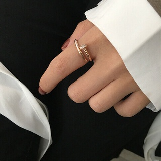 日韓潮人釘子戒指 復古簡約氣質飾品 男女生個性鈦鋼開口戒指 玫瑰金螺絲釘子對戒尾戒食指關節戒