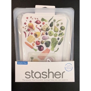 美國Stasher白金矽膠密封袋-大長形(紫外光)(雲霧白)（玫瑰）