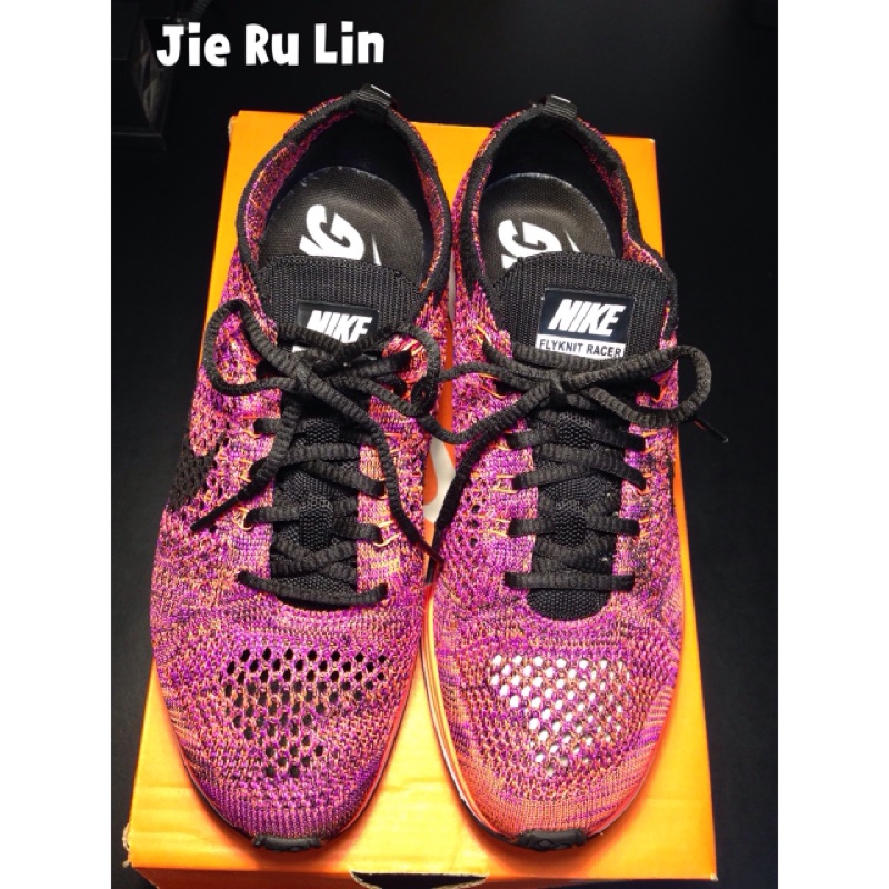 Nike Flyknit Racer 桃紅色 黑勾勾 23.5CM (女鞋）