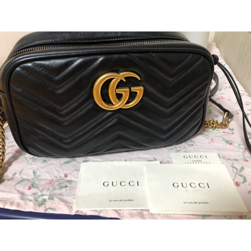 Gucci GG Marmont 相機包 斜背包 鏈條包 24公分 中款 447632  9.5成新