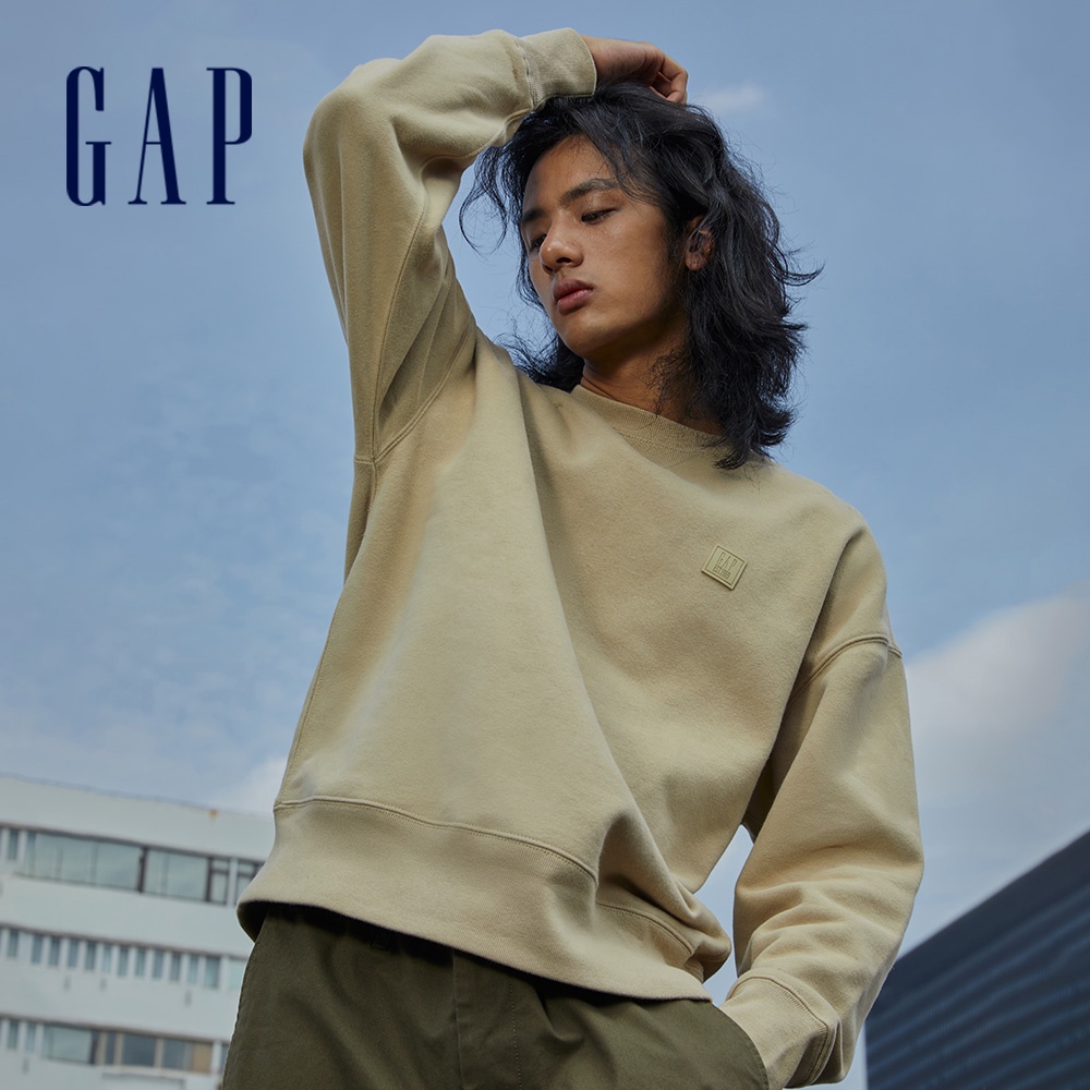 Gap 男裝 Logo大學T 碳素軟磨系列-卡其色(447597)