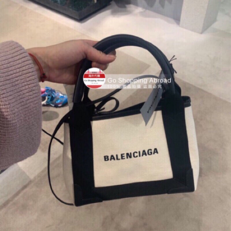 SoHoShop歐洲代購  BALENCIAGA NAVY CABAS XS 棉質帆布小牛皮斜挎tote包