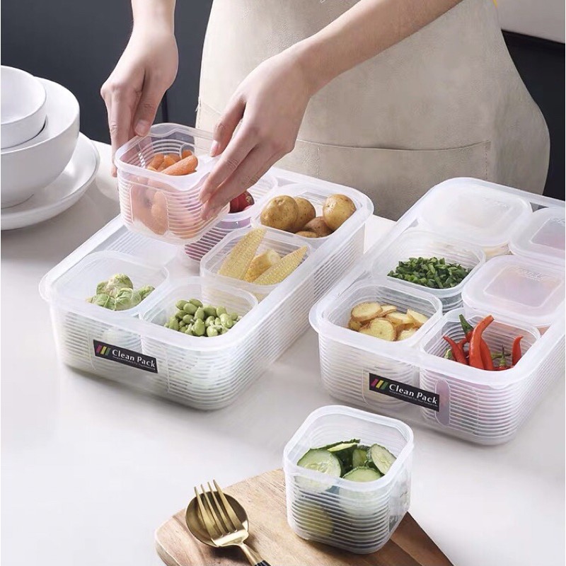現貨🇯🇵 日本KOMEKI冰箱條紋保鮮盒套組 儲存收納盒 食物保鮮盒 分格保鮮盒 分裝收納盒 保鮮盒