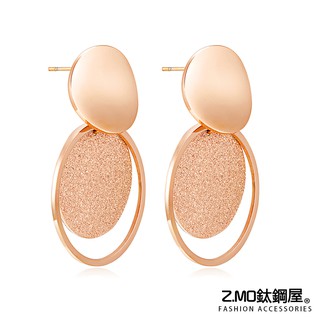 Z.MO鈦鋼屋 女生耳環 磨砂圓牌耳環 鈦鋼耳環 鍍玫瑰金色 時尚簡約 優雅風格【EKS509】