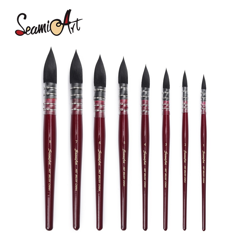 艾沙克 尼龍毛法式專業水彩畫筆（單隻入） 【西米藝術】紅色亮漆筆桿 1-8號單支可選 美術用具繪畫工具
