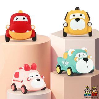 兒童軟膠慣性汽車玩具 / 萌寵小車玩具 /卡通動物搪膠慣性車 /軟膠可啃咬耐摔 /寶寶汽車 國王皇後母嬰用品玩具