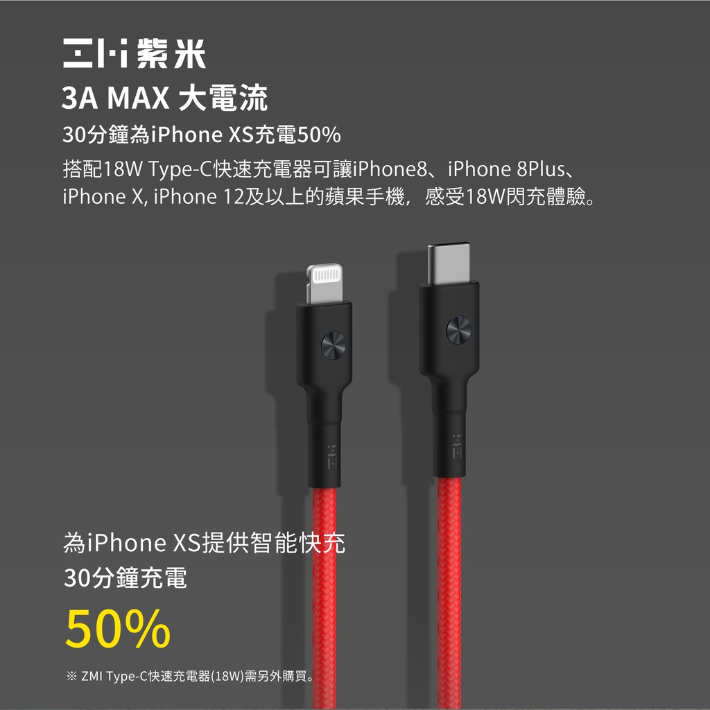 🍎ZMI 紫米 閃充 USB-C 對 Lightning 編織充電傳輸線 編織線 充電線 傳輸線 iPhone8-14