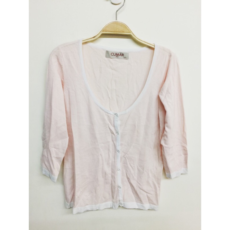 百貨公司專櫃 Cumar 正版100% 少女服飾品牌 粉紅色針織七分袖外套 罩衫 薄外套 F