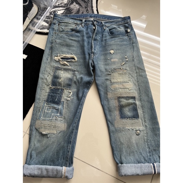 二手極新Levi’s LVC 1955 501 破壞縫線刷色牛仔褲 尺寸：W34 L34