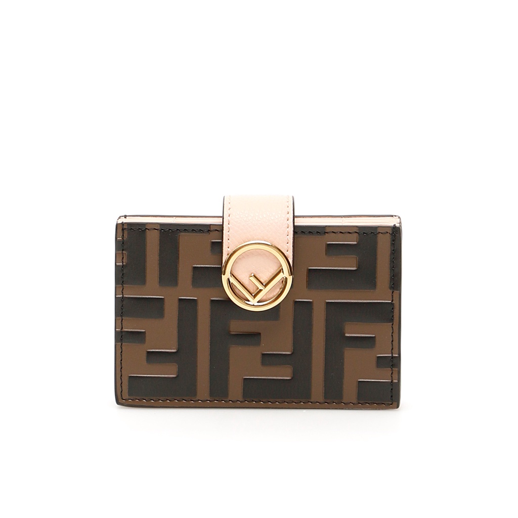 【折扣現貨】正品Fendi FF card holder黑棕色粉色浮雕皮革五層式卡夾包 8M0301