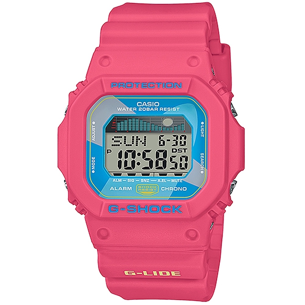 【柒號本舖】CASIO 卡西歐G-SHOCK 潮汐數位電子錶-桃紅 / GLX-5600VH-4 (台灣公司貨)