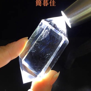 【簡暮佳】赤誠晶石天然白水晶雙尖六稜柱擺件藍針水晶柱把玩家居辦公桌擺件