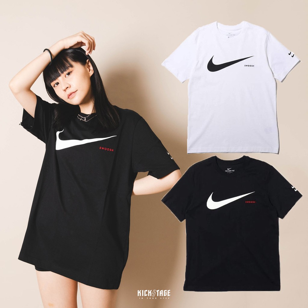 NIKE AS NSW SWOOSH TEE 黑色 白色 刺繡小字 大勾 雙勾 短T【CK2253-100】