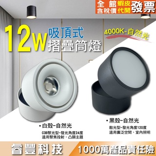 12w吸頂筒燈可轉角/調角折疊筒燈/馬卡龍筒燈-黑殼(散光)/白殼(聚光)-4000k自然光