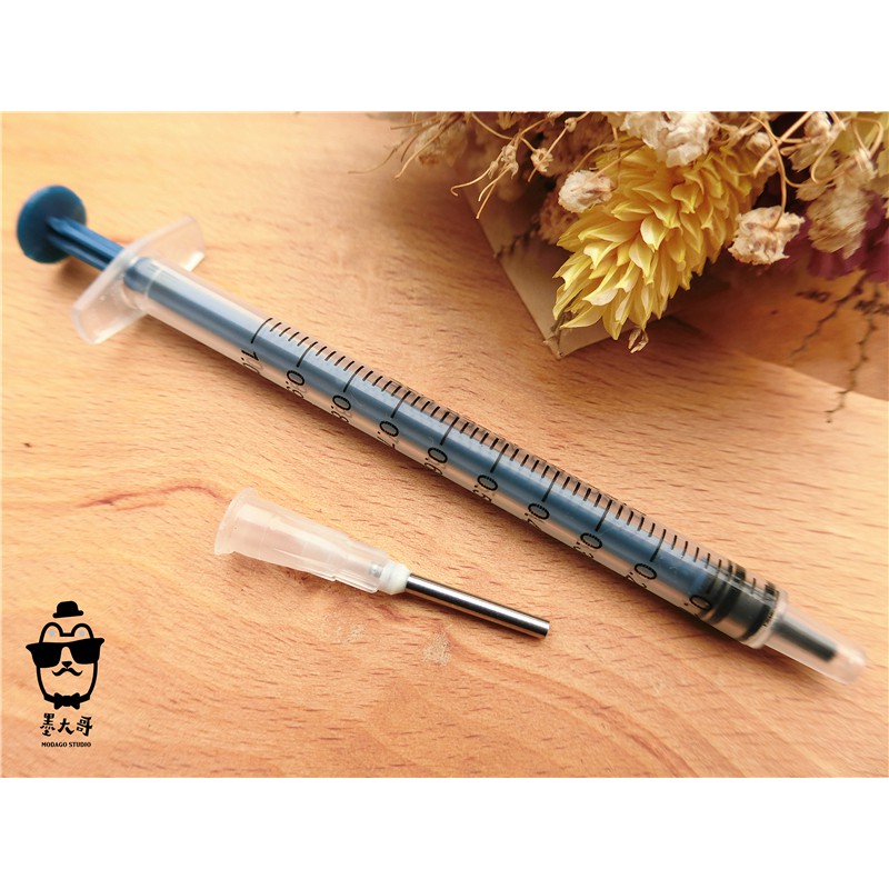 ✨針筒組✨1ml (藍色)針筒+(短粗)平口針頭【墨大哥】塑膠針筒/工業用針筒/平口針頭/平頭針 實驗器材 墨水分裝