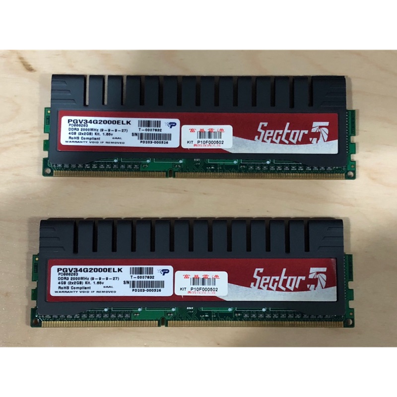 大特價便宜賣 記憶體 隨便賣 博帝2GB記憶體 DDR3 2000(PGV34G2000ELK) 淘汰良品 2隻一起賣