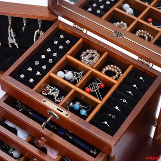 實木首飾盒木質帶鎖首飾大容量手表收納盒公主多層大容量飾品盒