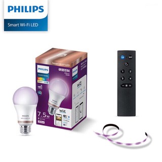 Philips 飛利浦 Wi-Fi WiZ 智慧照明 全彩燈泡2入+2M燈帶+1M延伸+遙控器 超值大全配