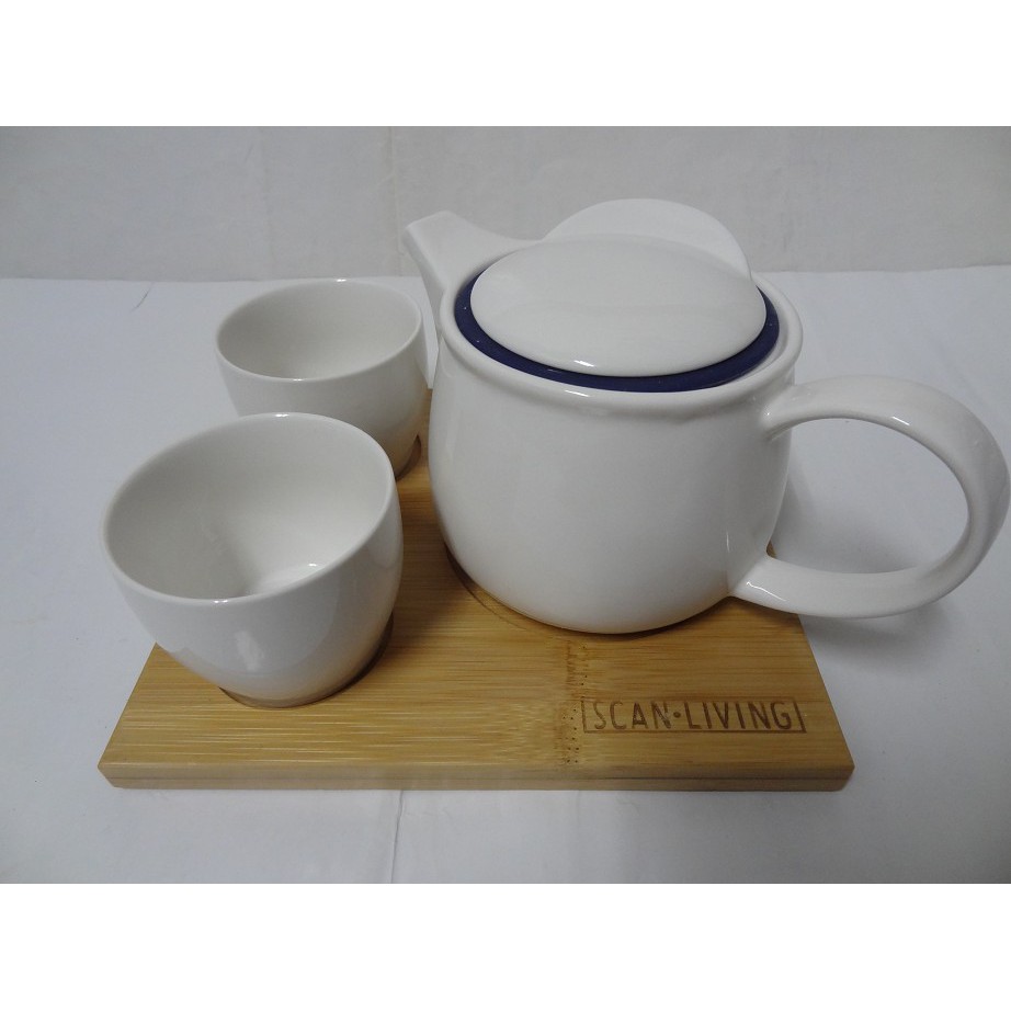 【4件組】詩肯 SCAN 茶具組 水壺 水杯 木製托盤 下午茶組 陶瓷杯/壺