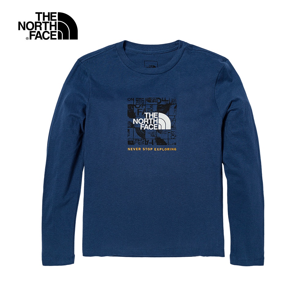 The North Face北面兒童暗藍色大尺寸品牌印花純棉長袖上衣｜7WOLHDC