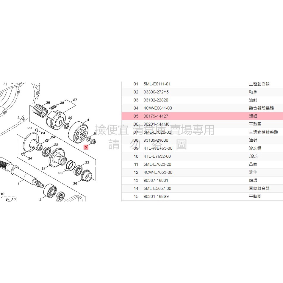 撿便宜 料號 90179-14427YAMAHA山葉原廠 螺帽 碗公螺母 GTR AERO 馬車 勁戰 BWSR 勁風光