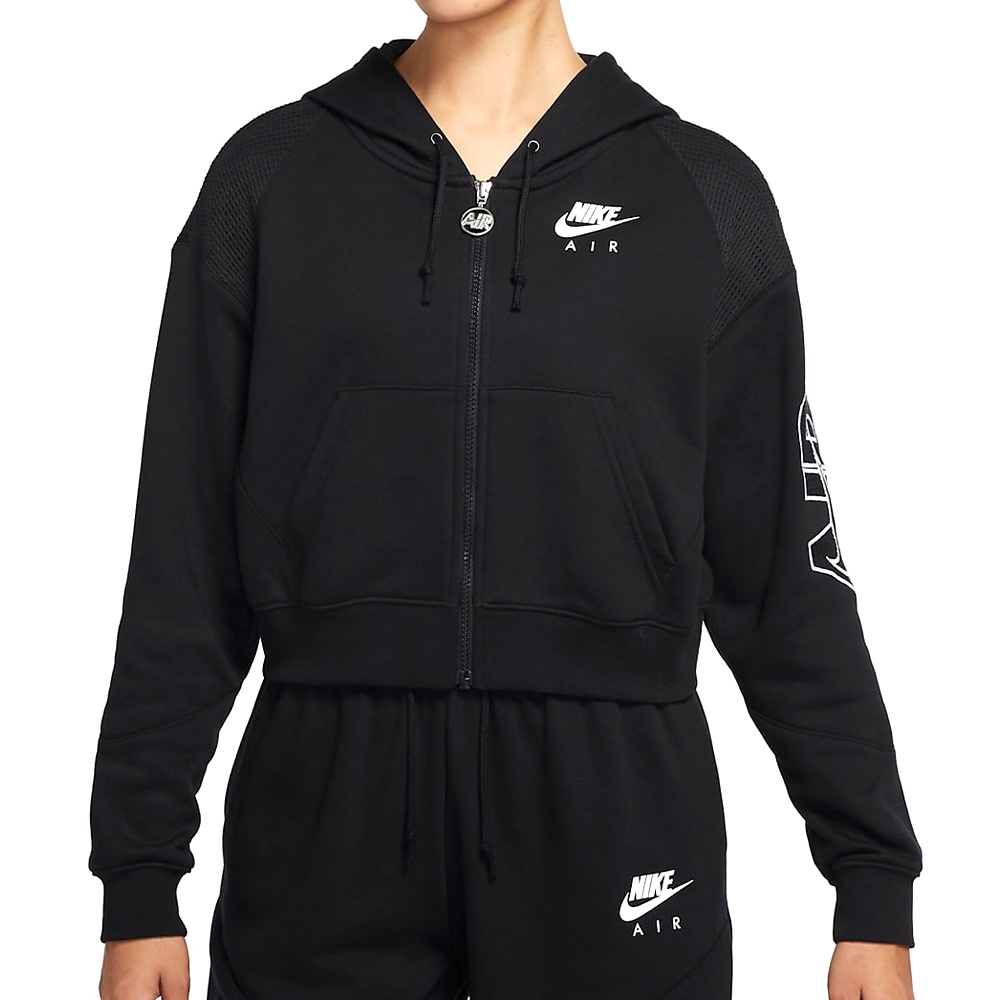 Nike AS W NSW AIR FLC TOP FZ 女 黑 短版 運動 連帽 外套 DM6064-010