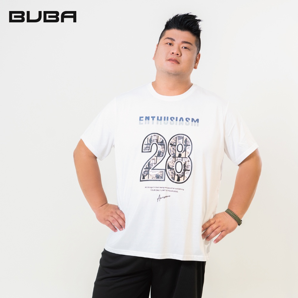 【BUBA大尺碼】白色涼感美式漫畫風棉短袖T恤2L~4L 加大尺碼 免運 11746-80