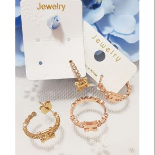 正韓 韓國耳環 Jewelry C圈造型H字樣水鑽耳環
