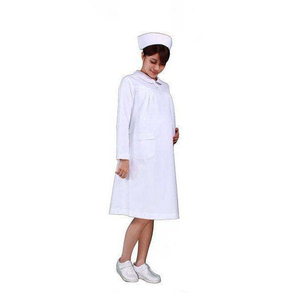 萊亞生活館 杏芳 後拉鍊 孕婦裙裝 短袖 護士服-【2507孕婦裙裝-斜紋布、針織布-圓領後拉-白色-短袖】台灣製造