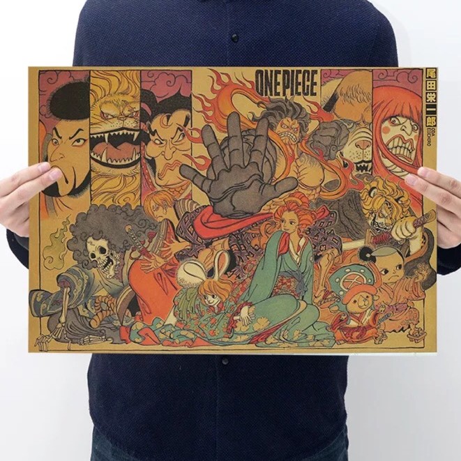 現貨 海賊王人物浮世繪版one Piece 航海王動漫海報復古牛皮紙明星人物懷舊臥室宿舍客廳牆畫裝飾畫 蝦皮購物