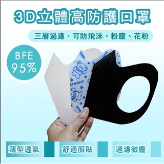 【免運】台製 Easy-O-Fit 3D透氣三層立體 小熊口罩 兒童口罩 不織布口罩 透氣口罩 立體口罩