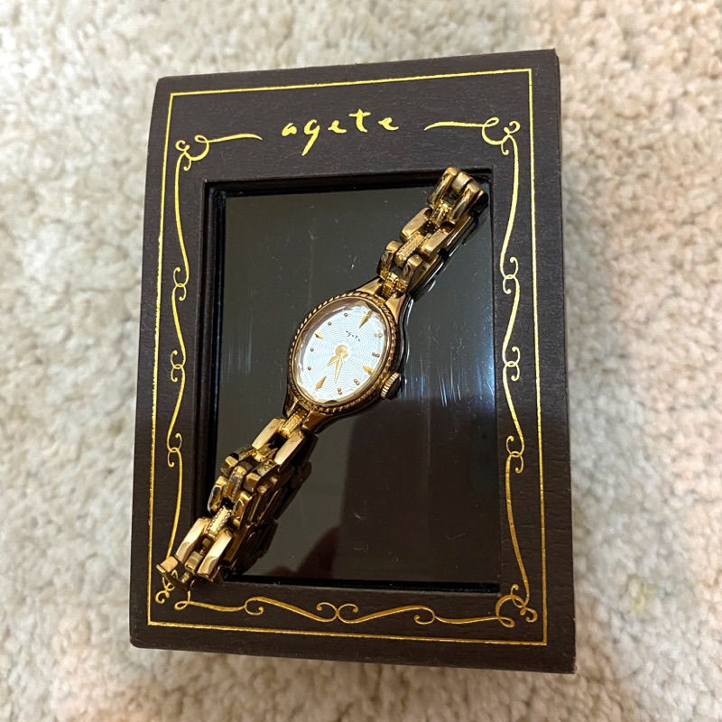 正品 日本 珠寶 Agete 手錶 杏仁錶 細錶 氣質 手鏈錶 手環 金錶
