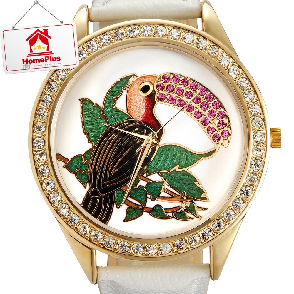 全台最低價 Jinksmay 茁 大嘴鳥 琺瑯彩繪藝術金色腕錶46mm 市價 8600元 Home 蝦皮購物