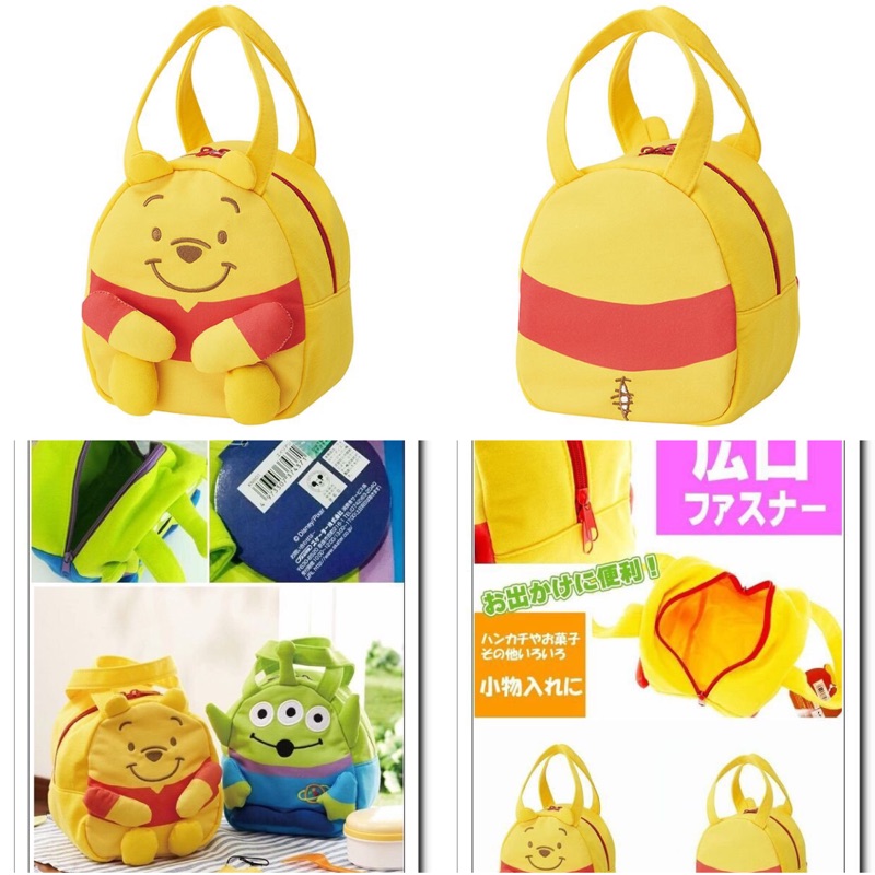 牛牛ㄉ媽*日本進口正版商品小熊維尼便當袋 Winnie the pooh手提袋Disney 半立體微笑款可以當簡易化妝包