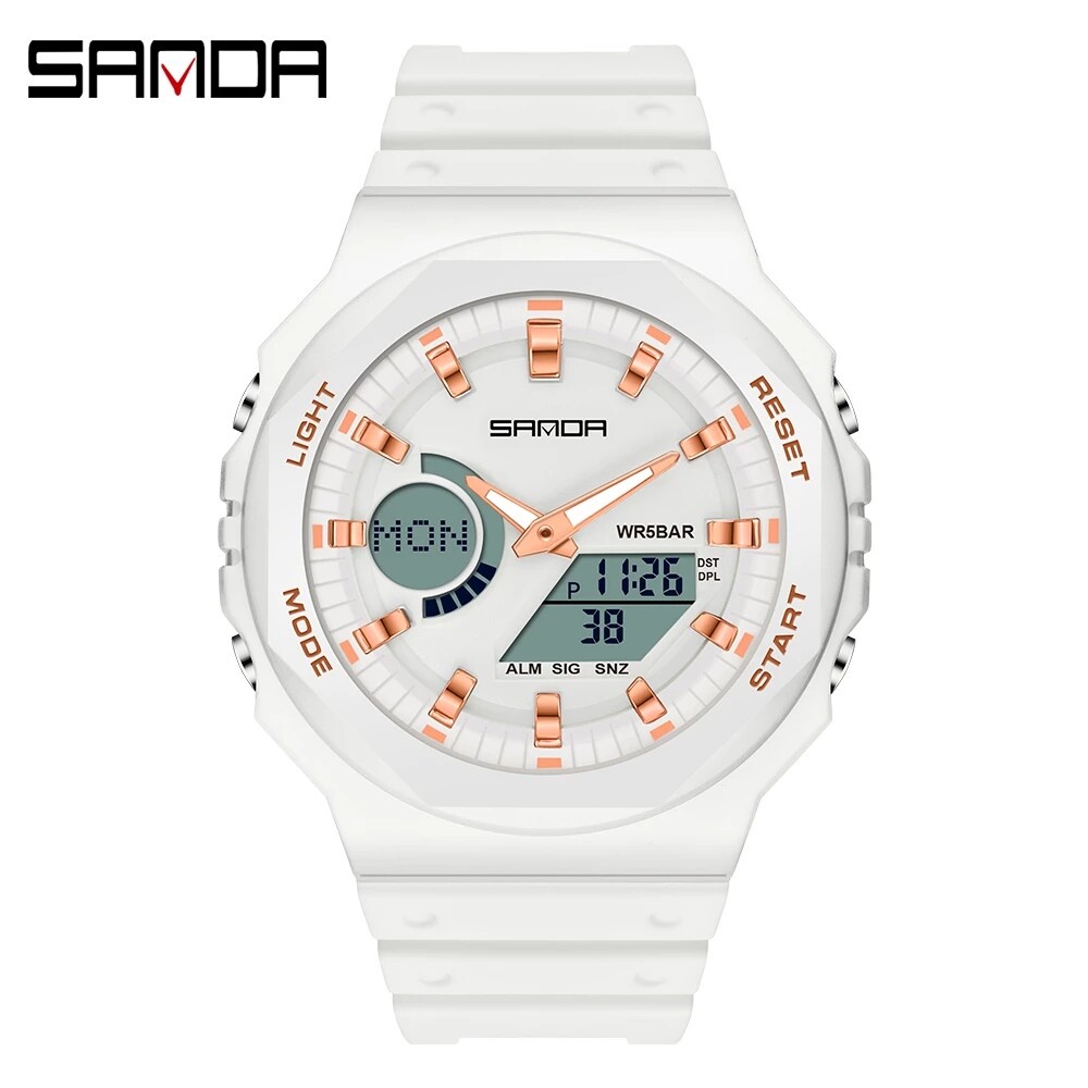 Sanda 2022 新款時尚休閒石英女士手錶奢華數字女士手錶 5ATM 防水女時鐘