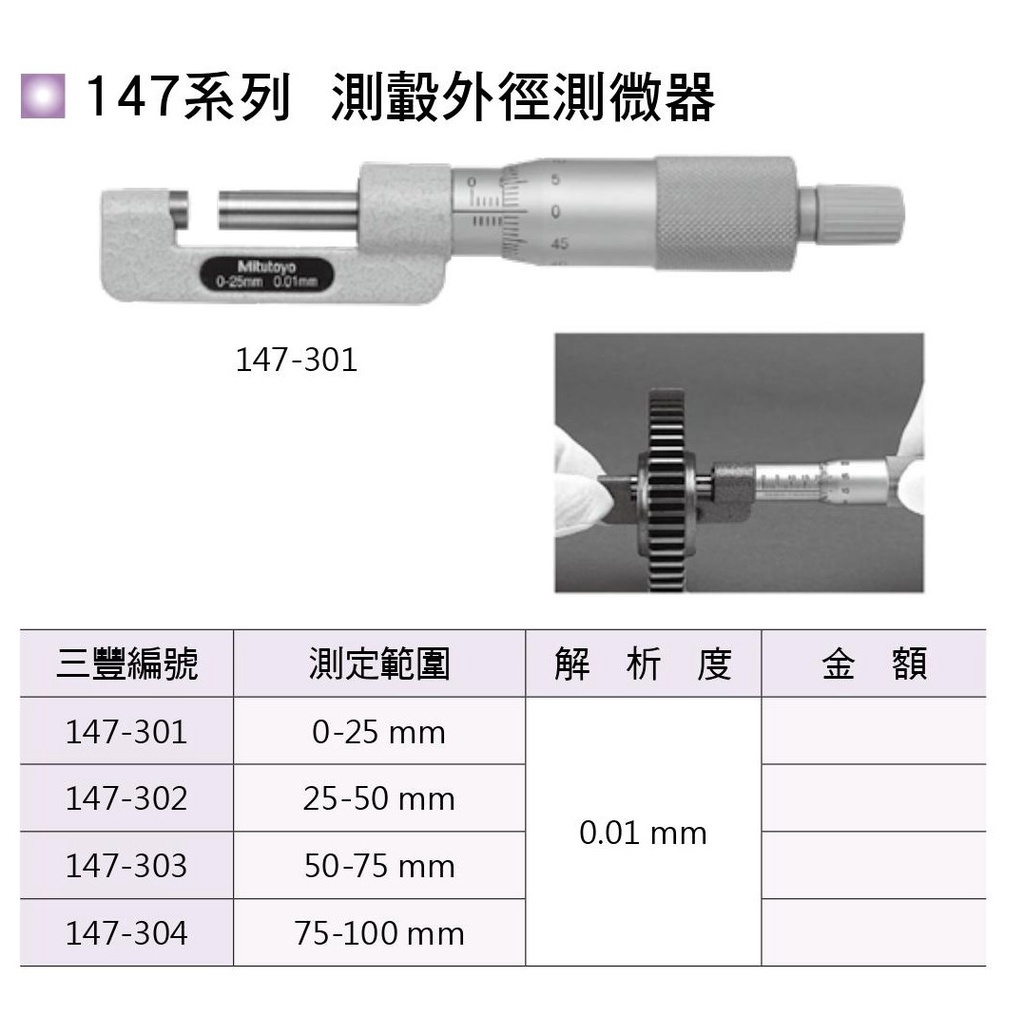 日本三豐Mitutoyo 147系列 測轂外徑測微器 測轂外徑分厘卡 價格請來電或留言洽詢