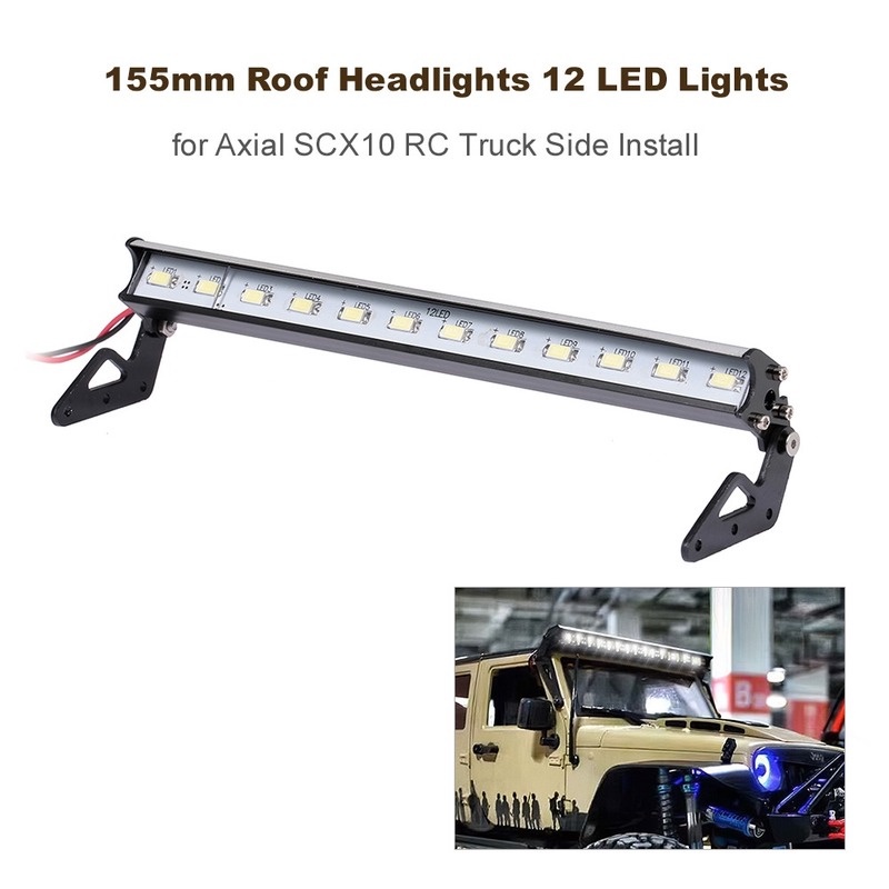 155 毫米車頂大燈 RC 越野圓頂 12 個 LED 燈，適用於軸向 SCX10 RC 卡車側面安裝
