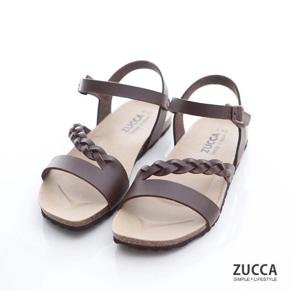 【ZUCCA】編織皮交紋扣環涼鞋-z7008ce-棕色