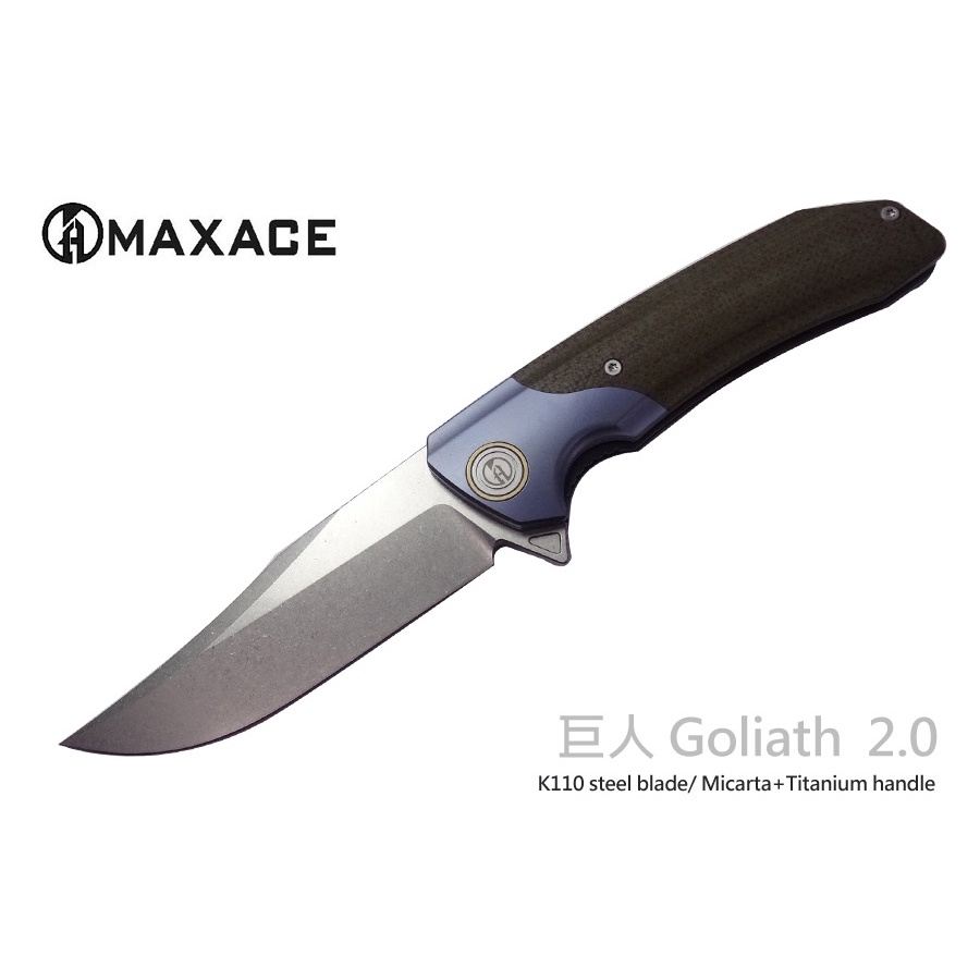 Maxace Goliath 2.0巨人棕電木藍鈦柄K110鋼FLIPPER大折刀(BOWIE刃)