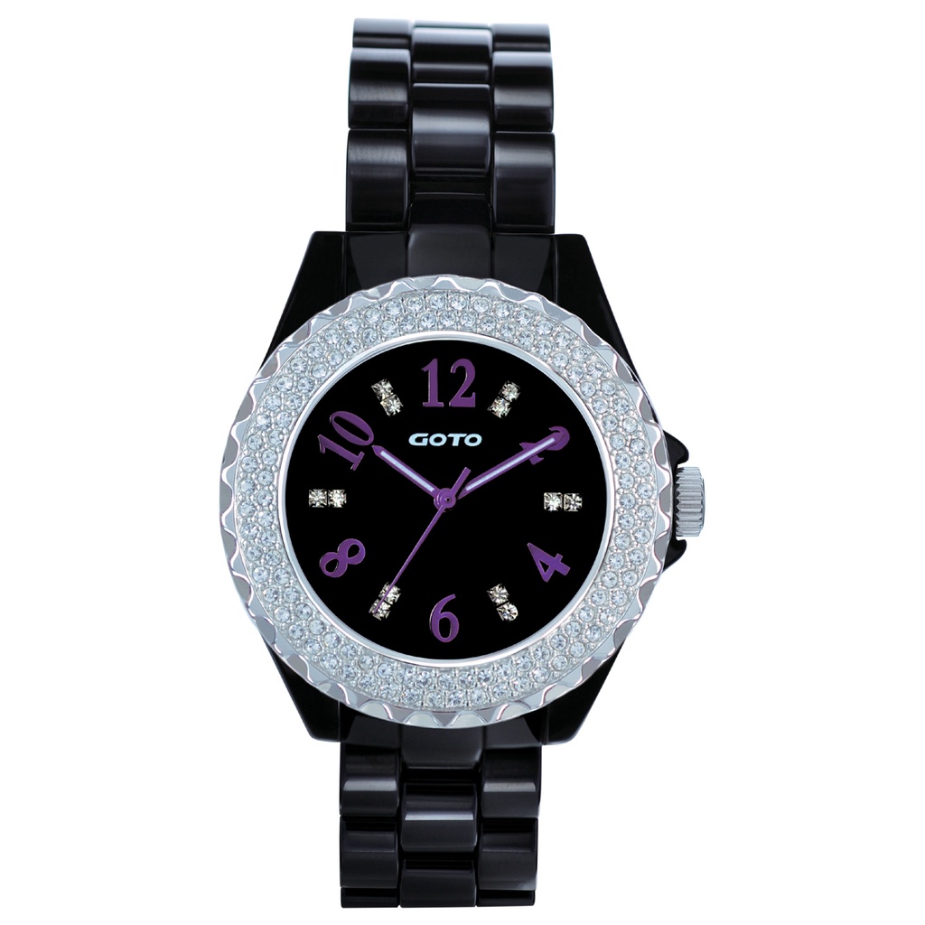 GOTO 雙排晶鑽奢華時尚精密陶瓷手錶-紫