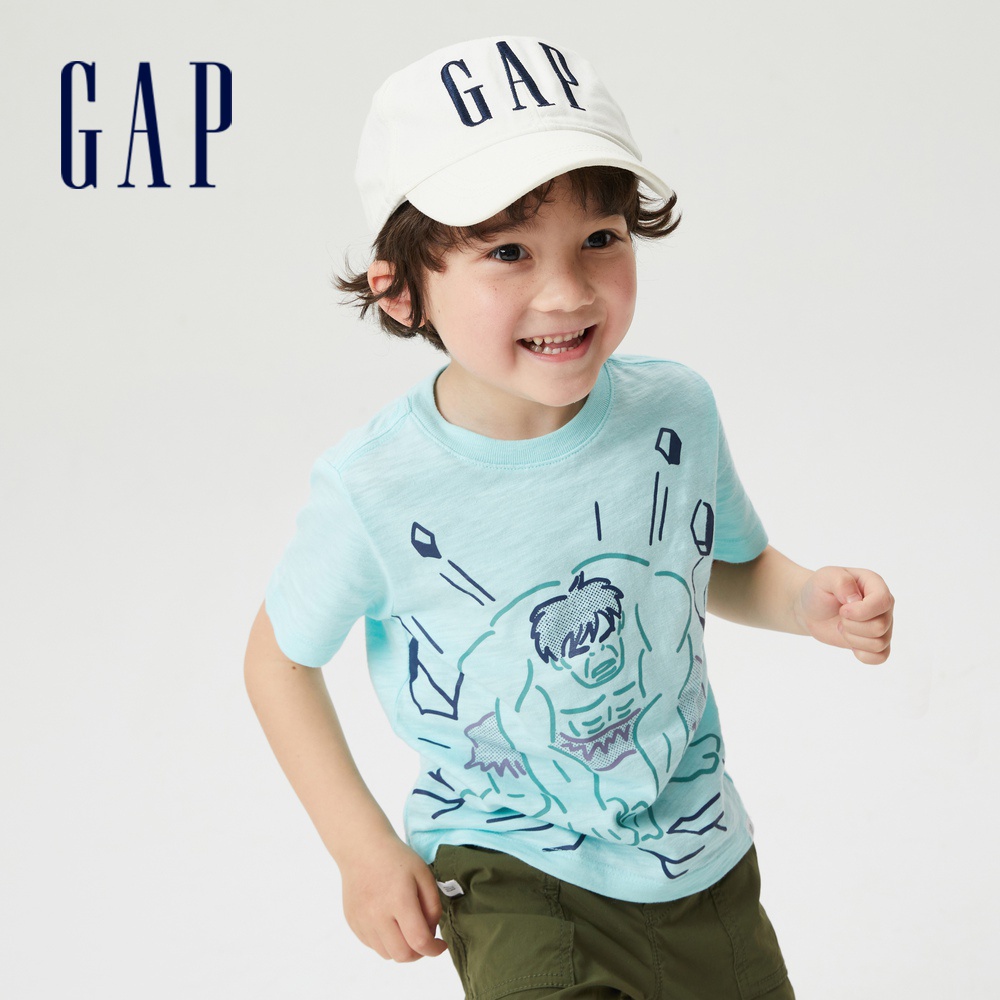 Gap 男幼童裝 Gap x Marvel漫威聯名 印花圓領短袖T恤-淡綠色(664138)