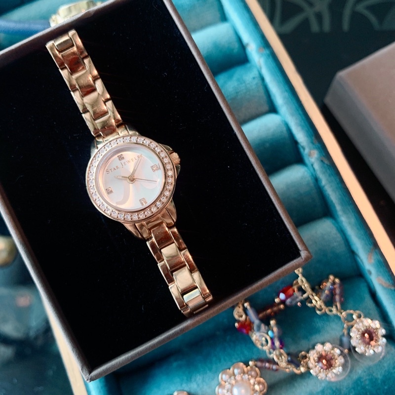 日本專櫃日系輕珠寶 star jewelry 品牌 玫瑰金 精緻水鑽鑲邊 小巧古典 腕錶 手錶 agete ete