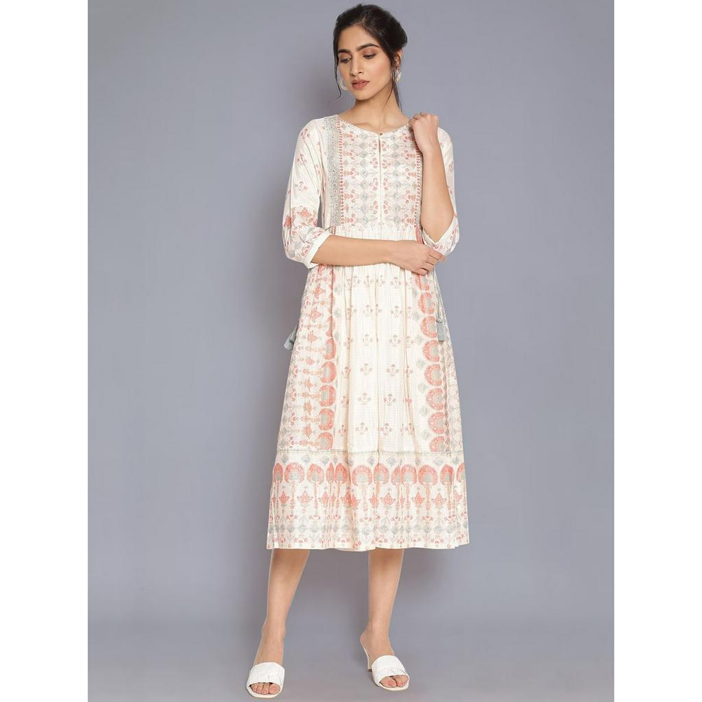 【Lakshmi 各國好物 印度】印度精品 米色 &amp; 粉色民族風圖案洋裝