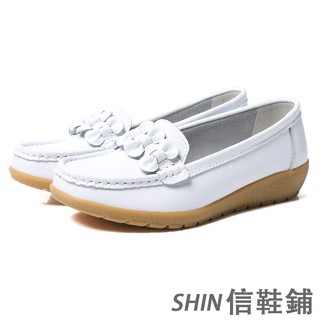 真皮女鞋 大尺碼女鞋 現貨淺口露揹包鞋 新款牛皮豆豆鞋 透氣皮質大碼媽媽鞋 中齡防滑休閒平底鞋 明星同款 免運