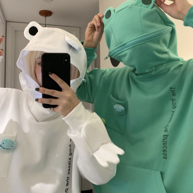 青蛙帽T 台灣出貨 實拍影片 加絨帽t 超可愛情侶裝 連帽長袖  青蛙裝 連帽t 長袖 變裝【GX20】