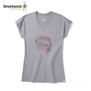【SMART WOOL 美國】戶外運動女性短袖排汗衣 塗鴉Tee/魚/淺灰色/SW016173545 美麗諾羊毛衣