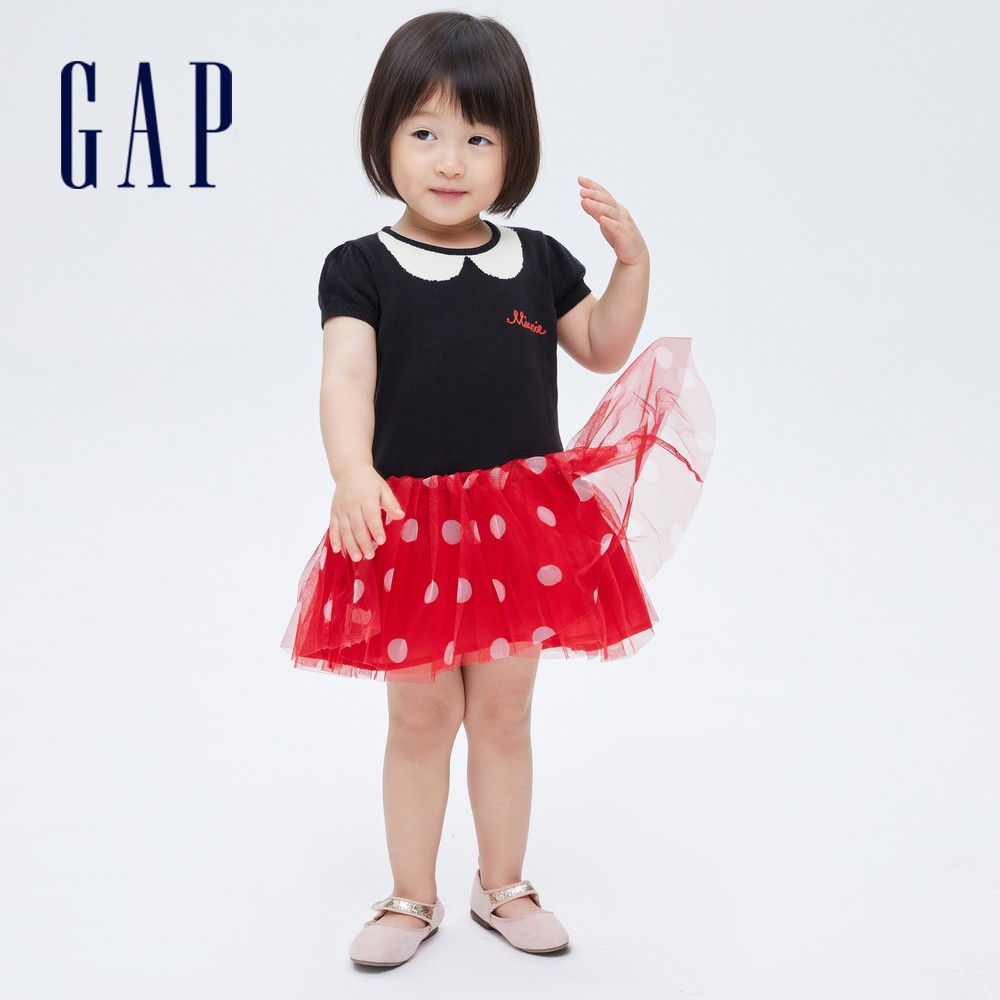 Gap 嬰兒裝 Gap x Disney迪士尼聯名 針織拼紗洋裝-黑色(708365)