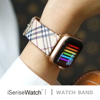 蘋果手錶真皮表帶apple watch series5/3/4代手錶帶iwatch4表帶潮牌40MM 44MM格紋表帶