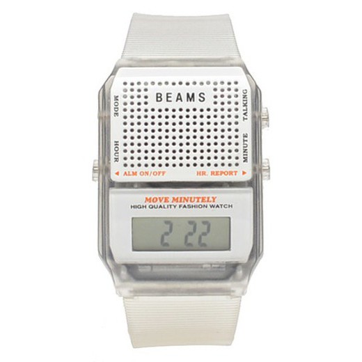 BEAMS 透明白色日文語音報時復刻電子錶